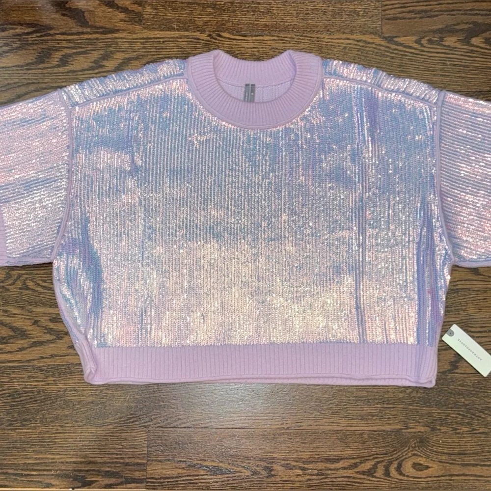 Anthropologie The Goldie Crew-Neck Cashmere Blend Sequin Sweater - Picture 1 of 12